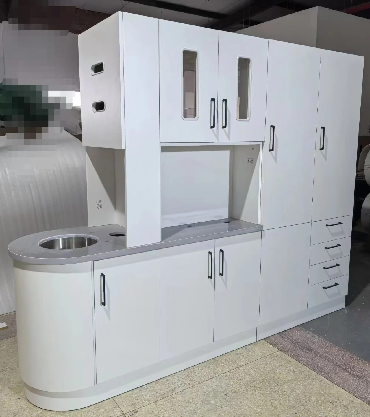 White TJ-DC20 cabinet showing storage and component details