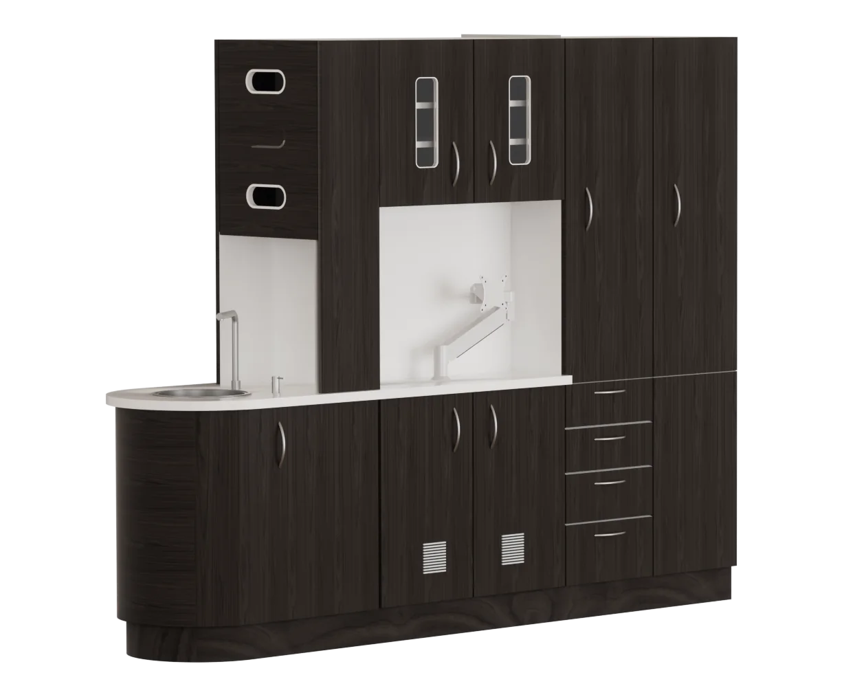 TJ-DC20 wooden dental storage and sink cabinet product rendering