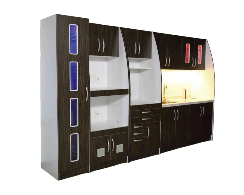 TJ-DC27 dark wood finish sterilization area cabinet on a white background
