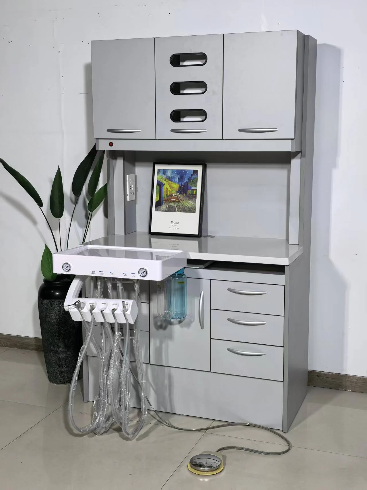 Full TJ-DC600 gray cabinet configuration with storage and delivery unit